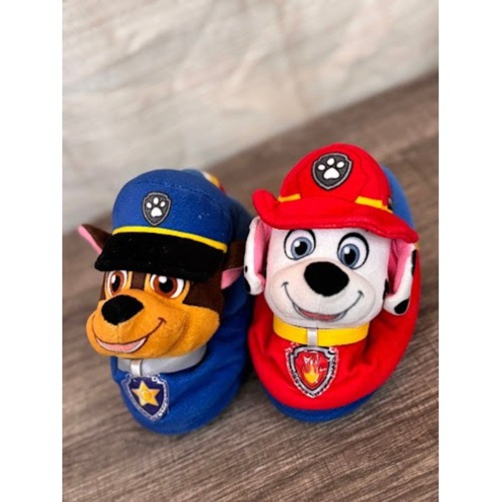 Paw Patrol Chase and Marshall Toddler Plush Slippers Blue Red Size 7-8